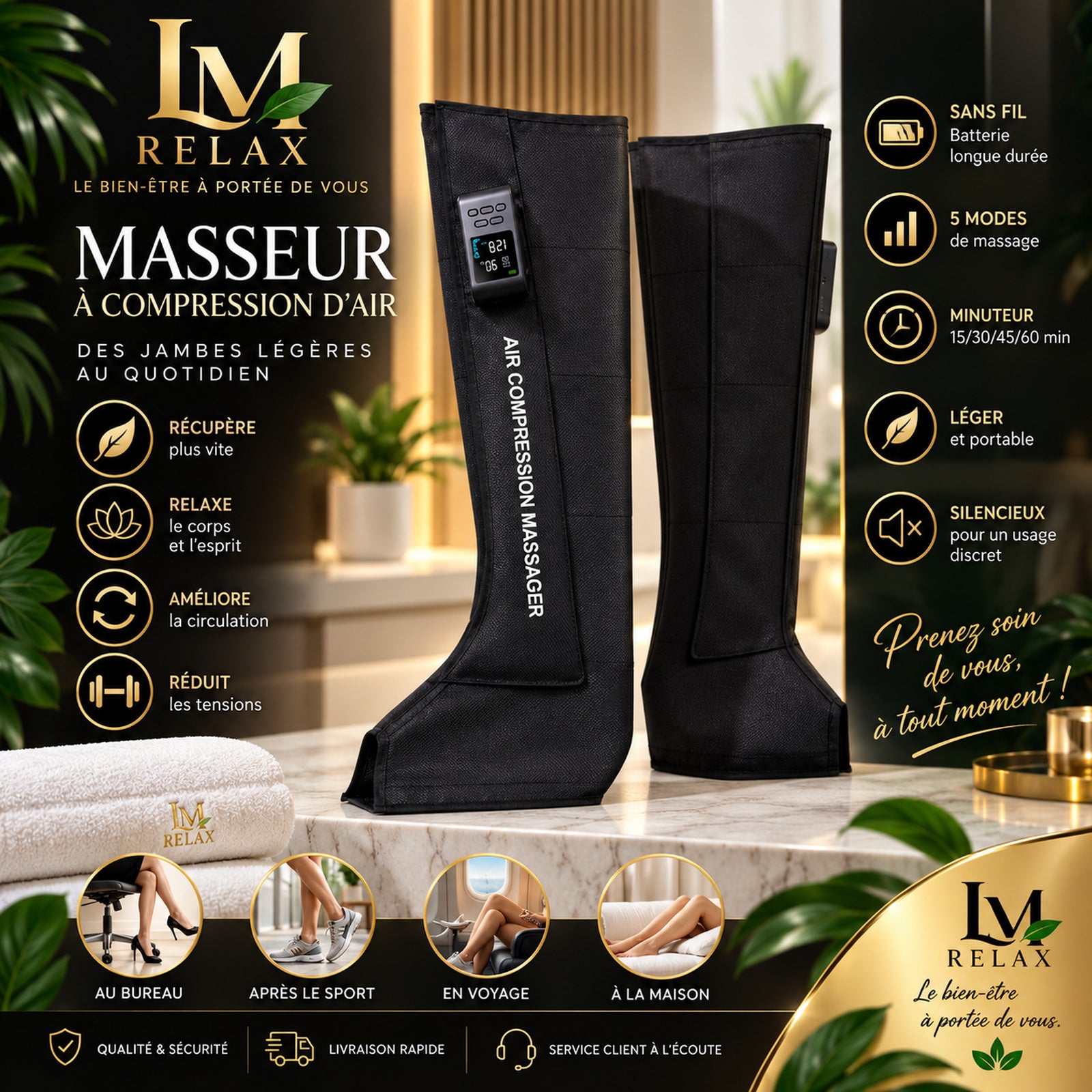 Bottes de Compression Air 360° Sans Fil  LM RELAX